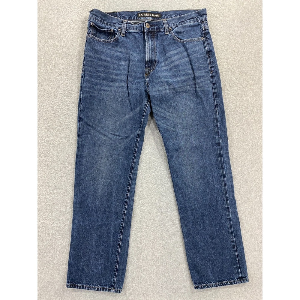 Express Blake Blue‎ Jeans Mens 36x34 (Fits 36x31) Loose Fit Straight Medium Wash
